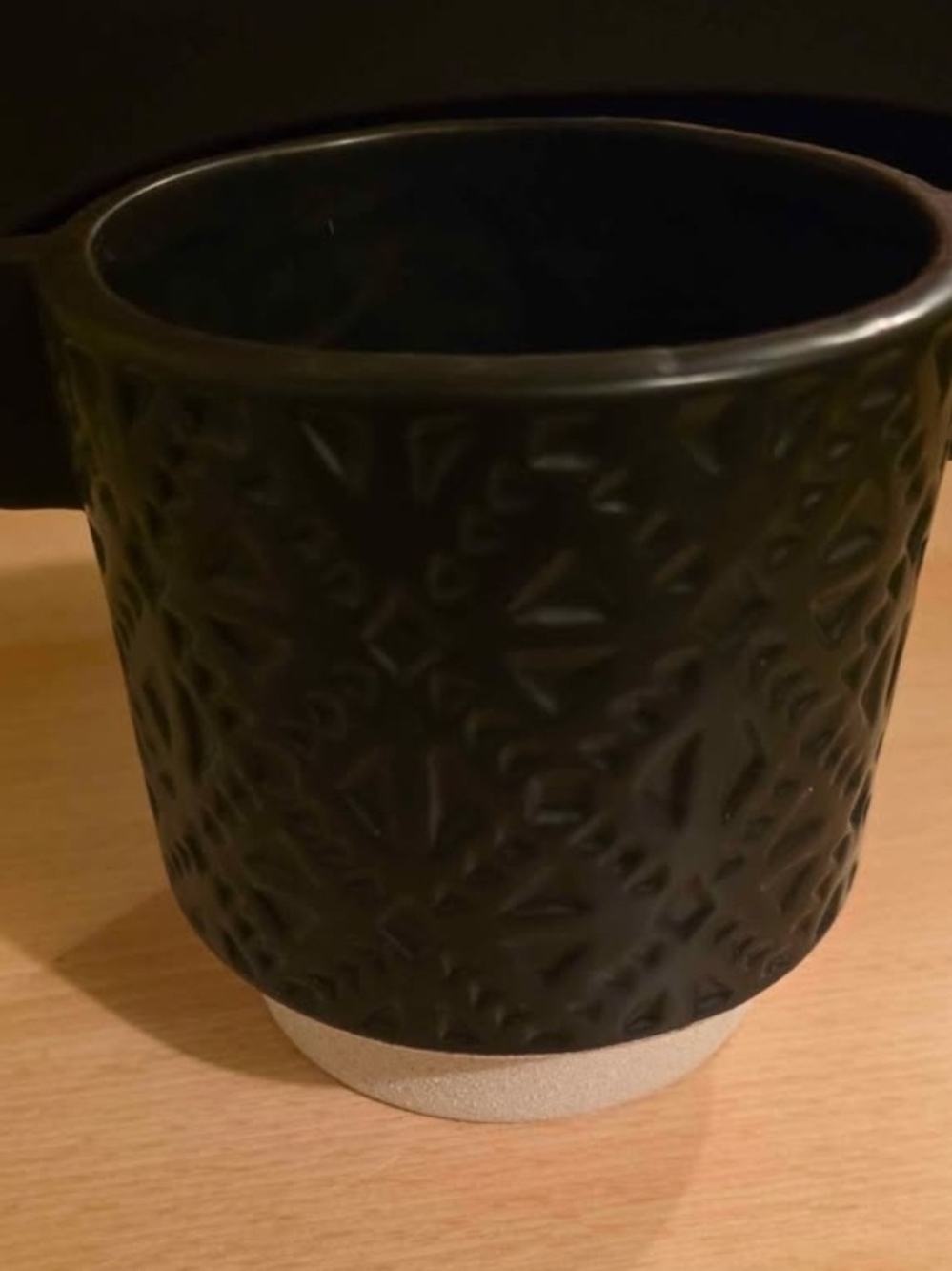 Small Textured Black Ceramic Vase with Contrasting Base